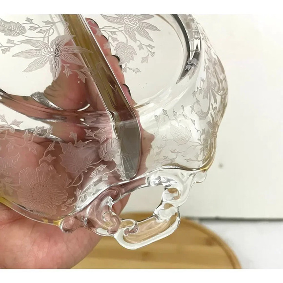 VTG Cambridge Divided Handled Relish Glass Dish Wildflower Clear Gold Trim - Picture 10 of 10